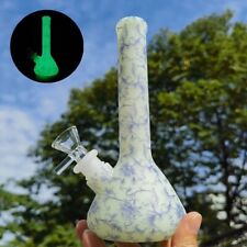 7inch Silicone Bong Purple Floral Water Pipe Smoking Hookah Shisha W/ Glass Bowl picture