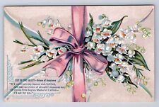 1900S BEST WISHES GREETING, LILY OF THE VALLEY FLOWERS EMBOSSEED POSTCARD EA picture
