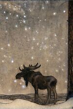 Modern Postcard - Vintage Repro - Moose in Evening Snow - John Bauer picture