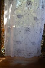 Antique French 19th century Cornelly tambour lace embroidered sheer curtain picture