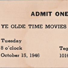 1946 Ye Olde Time Movies & Vodvil Dance Ticket Tegner Hall Rockford Illinois picture