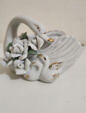 Vintage Porcelain Mom Swan w/ 2 Babies And Flowers Attached to Her Front Side... picture