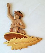 Handcrafted Aloha Wood Art - 8 x 6.5 Hawaiian Surfer Hanging Wall Art Le Family picture