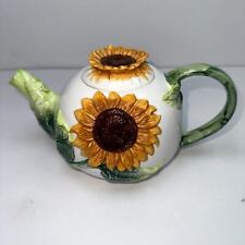 Vintage 1990s Hand Painted Sunflower Tea Pot Fairy Cottagecore Ceramic Art picture