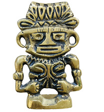 Vintage Brass Mexican Figure Aztec Maya Earrings Tiki Hawaiiana Idol Mid-Century picture