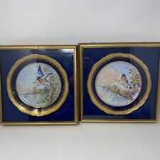 (2) Framed Limoges Porcelain Collector Plates With Bird Designs Gold Guild picture