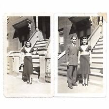 Vintage Photo Beautiful Italian Woman Pretty Dress Cute Young Man New Haven CT picture