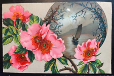 Vintage Victorian Postcard 1910 Pink Dogwood with Scary Trees in Background picture