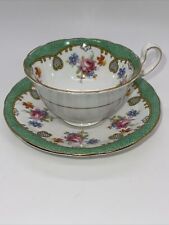 Aynsley tea cup and saucer pink rose green band Teacup England 1930s low Doris  picture