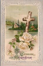 Winsch EASTER GREETING Embossed Postcard Birch Cross / Church View - 1914 Cancel picture