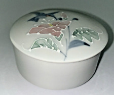 Vintage Hummingbird Flowers Porcelain Vanity Jar Powder Trinket Box Japan 3.5” picture