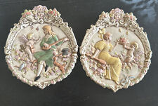 1969 Set Of 2 Fairies Chalkware Man & Woman 7x8” Handmade picture
