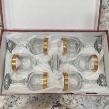 Cristalleria Fratelli Fumo Set Of 6 Italian Handmade Gold Tone Top Wine Glasses picture