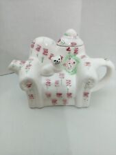 Tea-Nee Ceramic Teapot With Lid Cat On Sofa Pink Green White 4