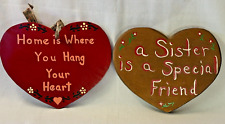 Wooden Hand Painted Heart and Sister (2 Signs) Wall Plaques Vintage 7