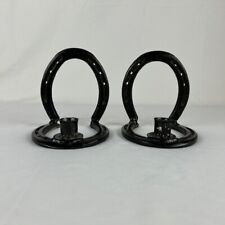 Vintage St. Croix Forge horseshoe candle holders black cast iron candelabras picture