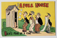 A Full House Beats Four Of A Kind Vtg Linen Postcard Bathroom Humor picture