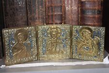 Antique Russian enamel brass bronze large size folding icon tryptich picture