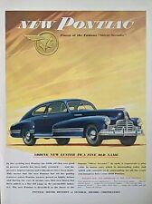 1946 Vintage Pontiac Blue Sedan Hardtop Print Ad, Post WW2 Artwork  picture