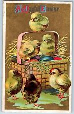 Hampton Iowa IA Postcard Easter Baby Chicks In Basket With Eggs Embossed c1910's picture