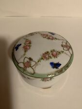 Nippon porcelain lidded footed round trinket dish multi color  gold accent picture