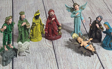 Vintage 70's MCM Plastic Nativity Set Of 10 Blue Green Red Made In Italy picture