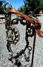 Vintage Iron Silver Star Cheek Loose Jaw Horse Bit w/Rein Chains/Curb Strap picture
