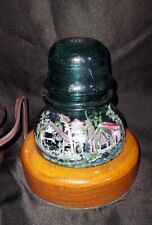 Vintage Brookfield Green Glass Insulator Hand Painted Barn Scene Lamp Light  picture