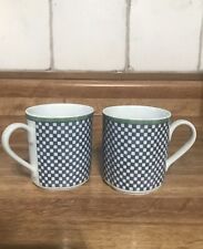 Villeroy & Boch Switch Coffee Cups Castell Set 2 Germany Blue/white Checker VTG picture