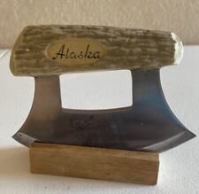 Vintage Resin Alaska Souvenier Ulu Skinning Knife with Stand Faux Antler/Bone picture