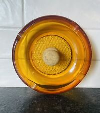 Vintage MCM amber glass ashtray with cork knocker-pipe cigar, cigarette 6” picture