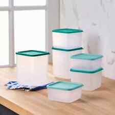 Tupperware Square Round Modular Bright 6 pc Set Deep Green Lid Sheer Base picture