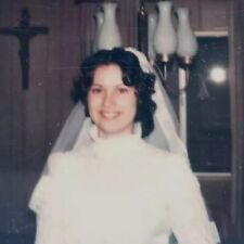Vintage Polaroid Photo Pretty Lady Cute Wedding Dress Veil Found Art Snapshot  picture