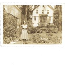 c1940 Beautiful Woman Standing By Adorable Home Architecture Snapshot Photo picture