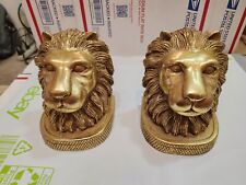 Lion Heads Golden Bookends majestic king of the jungle, mid century picture