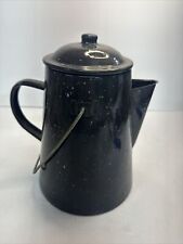 VTG Black Speckled Enamelware Coffee Pot 8