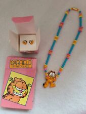 1981 Garfield Necklace And Earrings. Original Boxes Avon Plastic Beaded VINTAGE picture