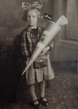 RPPC Young German Girl w Large Bow  & School Cone Unposted Postcard  picture