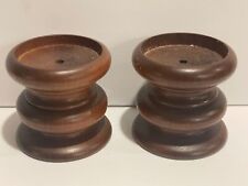 Vintage Wood Hand Turned Pillar Candle Holder Mid-Century 3” Tall Set of 2 picture