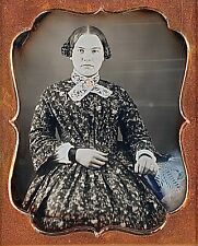 Young Lady With Floral Patterned Dress Woven Hair 1/9 Plate Daguerreotype K680 picture