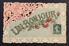 Antique Postcard Un Bon Jour Beautiful Floral & Die Cut Lace picture