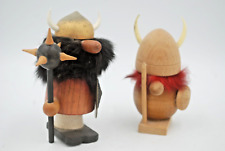 MCM Wooden Vikings, 2 Figures, Fur Trim, Horns, Shields, Denmark 4