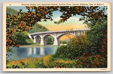 Bedford Pennsylvania~Narrows Bridge Over Raystown Branch~Vintage Linen Postcard picture
