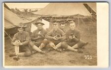 C.1918 RPPC WW1 5 SOLDIERS HOLDING 3 CUTE PUPPIES AT CAMP DOG PHOTO Postcard P51 picture