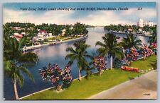 Miami Beach Florida Fl Indian Creek Showing 21St Street Bridge 1954 Wob Postcard picture