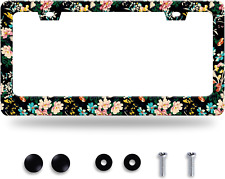 Vintage Colorful Flowers License Plate Frame Mysterious Elegant Stainless Steel  picture
