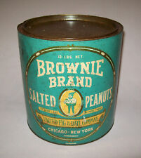 Old Antique Vtg Ca 1900s Large Brownie Brand Peanuts Counter Top Display Tin picture