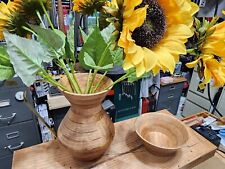 HANDMADE END-GRAIN Oak Vase BRASS Handle Flowers  FREE Bowl  SUPERIOR QUALITY picture
