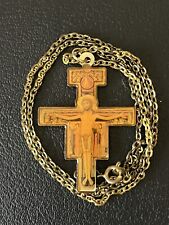 Vintage Crucifix Pictorial Orthodox Cross Pendant Necklace picture