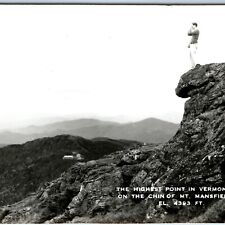 c1940s Underhill, VT RPPC Explorer Ascends Mt Mansfield Summit Peak Skyline A165 picture